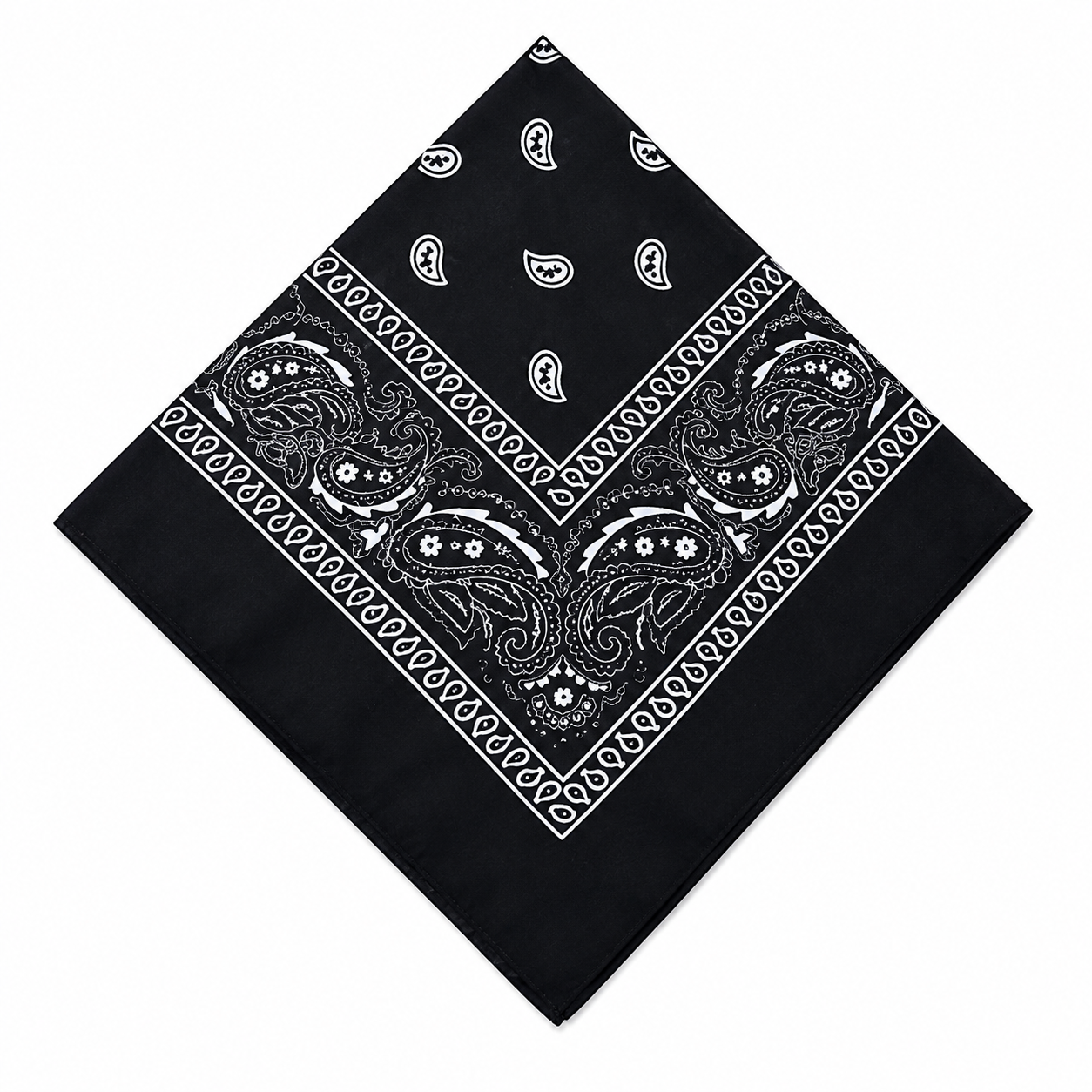 Classic Black Paisley Cotton Bandana – Unisex Biker Style Headwrap & Pocket Square