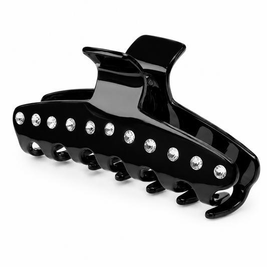 Elegant Black Hair Claw Clip with Rhinestones – Large Non-Slip Crystal Jaw Clip for Thick Hair