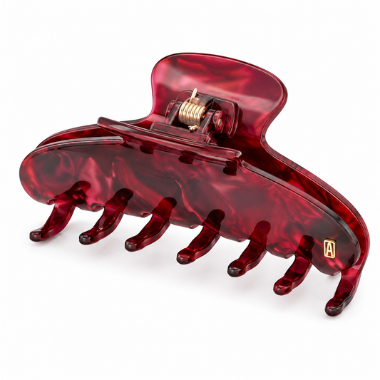 Luxury Burgundy Tortoise Hair Claw Clip – Large Cellulose Acetate French Jaw Clip for Thick Hair