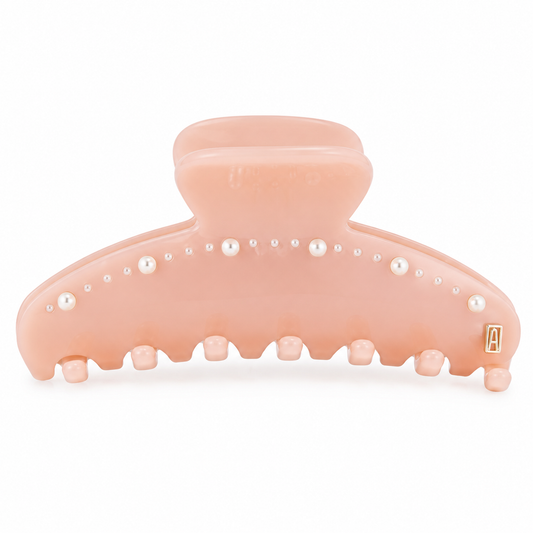 Elegant Pastel Pink Hair Claw Clip with Pearls – Large Pearl & Rhinestone Non-Slip Jaw Clip