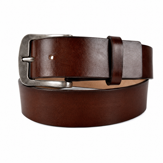Classic Men's Dark Brown Genuine Leather Belt – Casual & Dress Belt with Silver Buckle